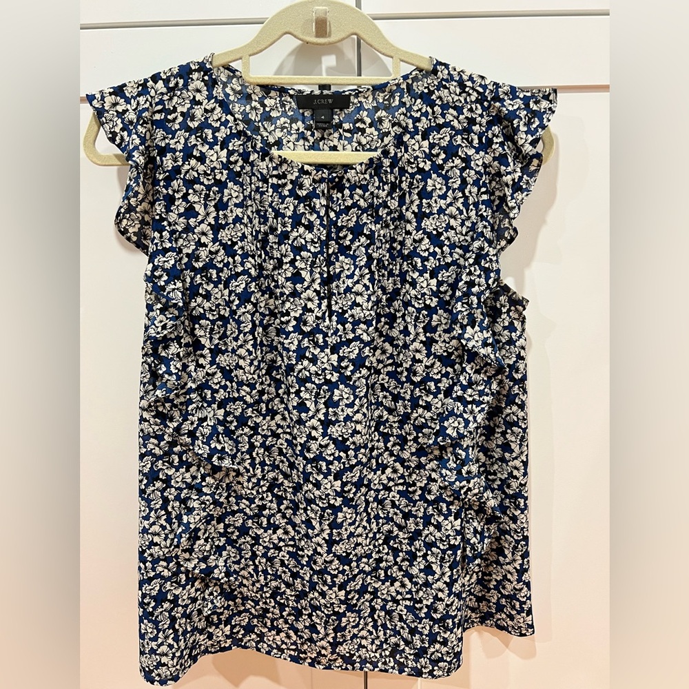 J. Crew Navy and White Floral Blouse